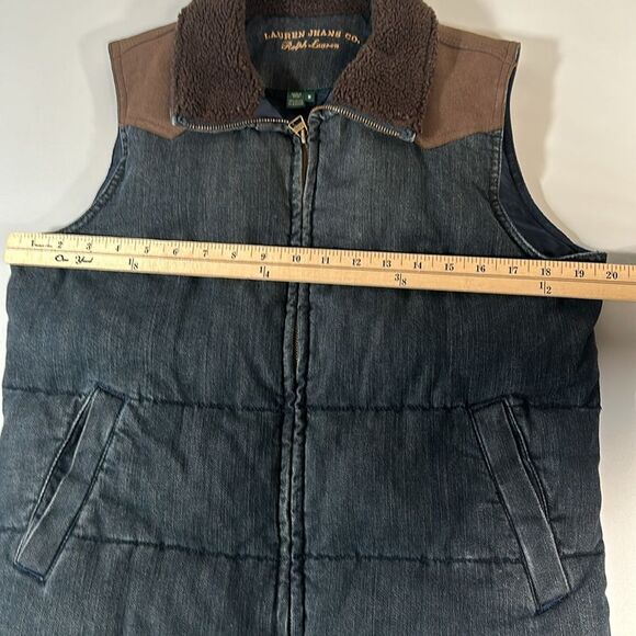 Lauren Jeans Co Ralph Lauren Vest Womens Medium Blue Denim Suede Fleece Puffer - Picture 13 of 13